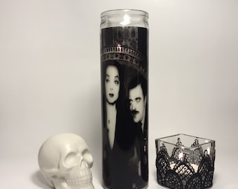 Morticia & Gomez  The Addams Family Horror Prayer Candle