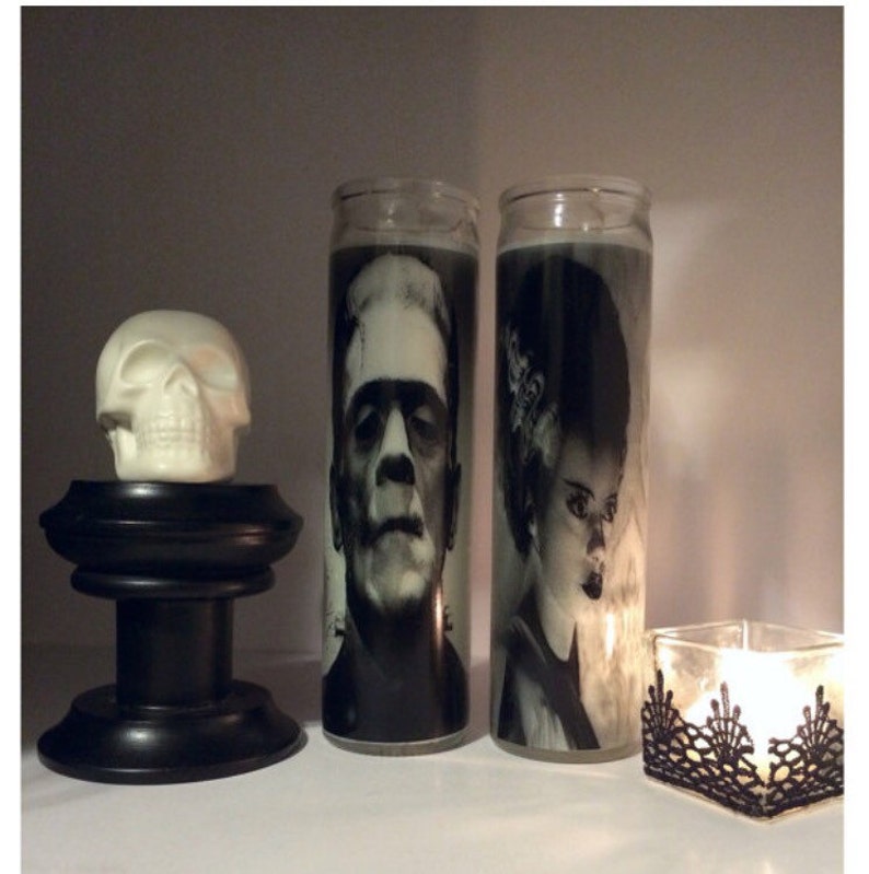 Frankenstein Monster & The Bride of Frankenstein Horror Prayer Candle set image 2