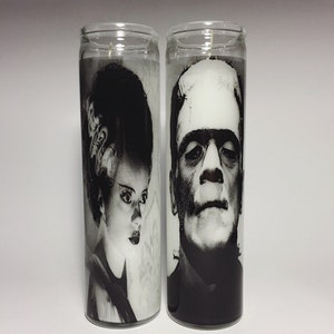 Frankenstein Monster & The Bride of Frankenstein Horror Prayer Candle set image 1