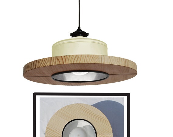 Hanging / Ceiling lamp / Pendant light,  light pastel yellow + black details.... ECO - friendly: recyled from big coffe can !