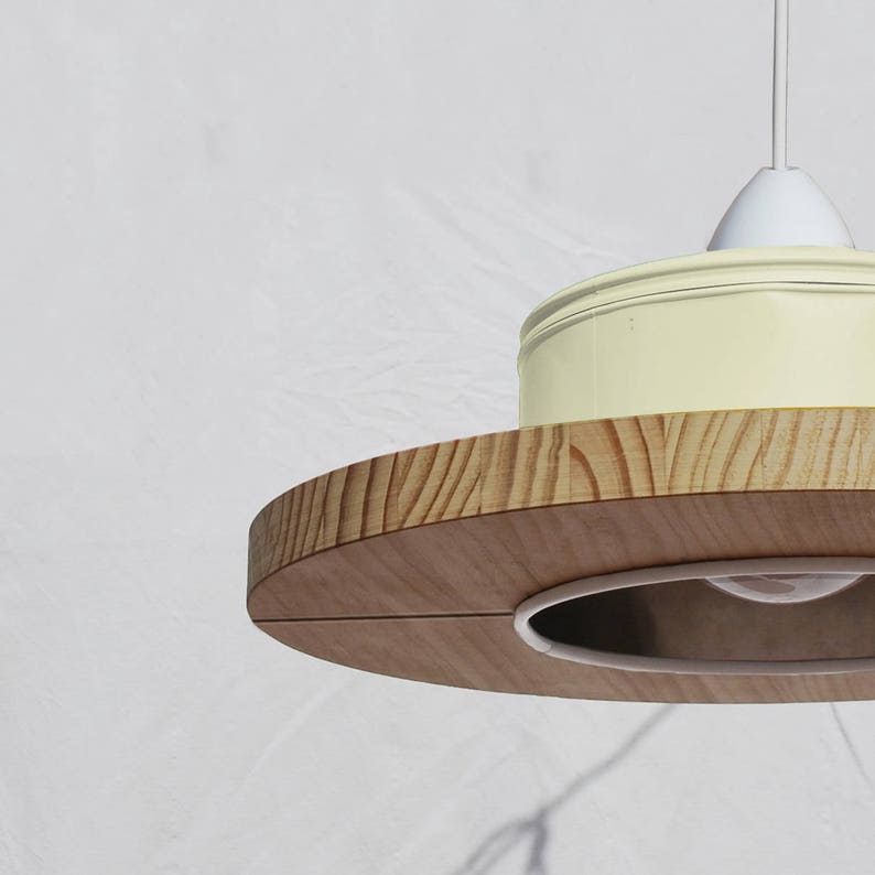 WINNER of iLLy coffee award! recyled from big coffe can Hanging ceiling lamp pendant light charcoal grey and pine wood ECO-friendly