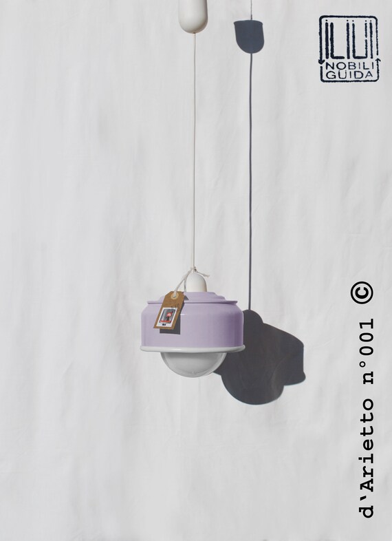 Hanging lamp, pastel  MAULVE / lt. Violet color and WHITE details , eco friendly : from recycled coffee cans ! Bulb included, warm light .