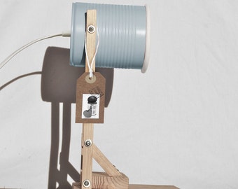 Desk lamp , pastel light Blue color and White details....  eco friendly: from tomato tin cans! Euro, US, UK or AU plug! Light Bulb included.