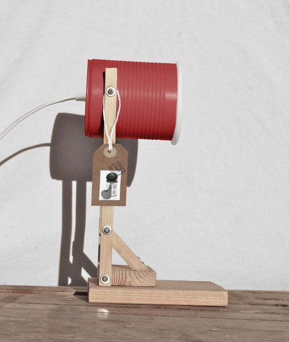 Desk lamp/ nightstand lamp / studio lamp, coral red.... eco friendly: handmade, recycled from tomato can ! EURO , UK , US, or Australia plug