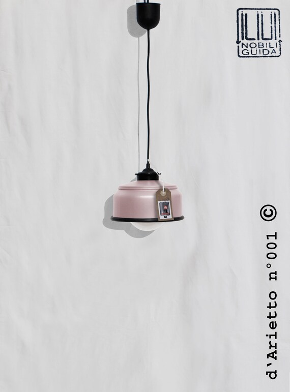 Ceiling lamp , pastel PINK color and BLACK details ,  eco friendly... : from recycled coffee cans ! Light Bulb Included. Plug in available