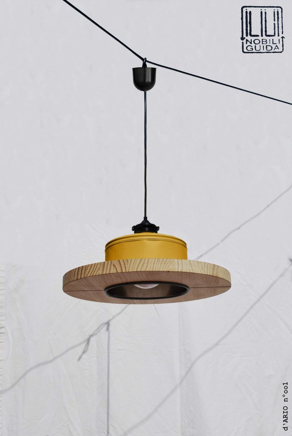 Hanging / Ceiling lamp / Pendant light, mustard color .... ECO-friendly: recyled from big coffe can ! for office / studio / shop / bar