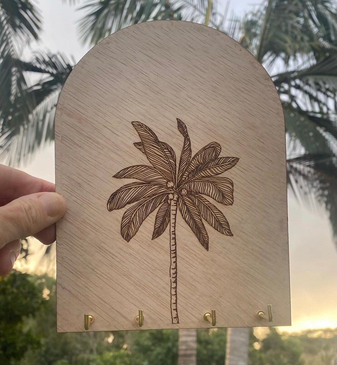 Wooden Engraved Palm Tree Key Ring Holder - Etsy Australia