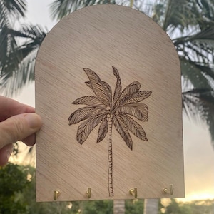 Wooden Engraved Palm Tree Key Ring Holder