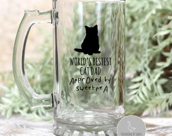 Personalised worlds best cat dad beer glass, personalised cat beer stein, cat dad birthday gift, gift from the cat, fathers day cat dad gift