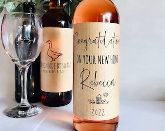 Personalised New home wine bottle label, housewarming gift, new home wine label, first home gift,  wine bottle label, moving out gift,
