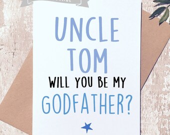 Will you be my godfather card, godparent card friend, personalised godfather card, new baby card , cards for men, card for godparents