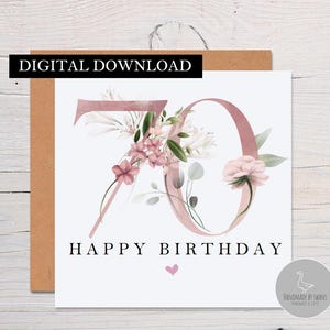 70th birthday card, seventieth birthday card, floral birthday card, 70th birthday mum, card for grandma, best friend card, floral card
