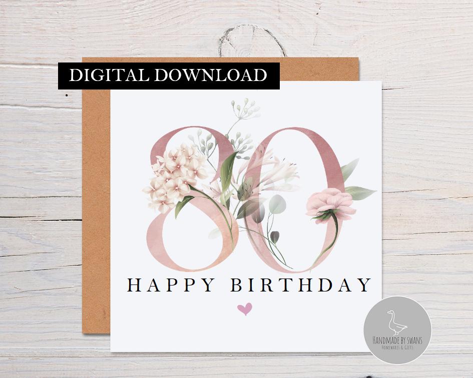 Old English Co. 80th Birthday Card For Women - Cocktail Design Blank Inside Card For Female Friend