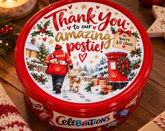 Christmas Thank You gift for Postman, Christmas gift for postie, Sweet Tub Label,  Christmas Gift Label, chocolate tub label,