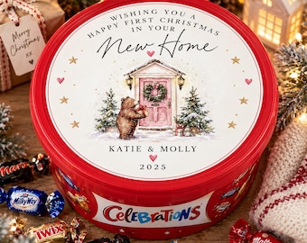 Personalised First Christmas New Home Sticker, New home gift,  Sweet Tub Label, New House Christmas Gift, Couples Christmas Label