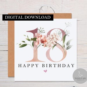 Blumenkarte zum 18. Geburtstag, Achtzehnter Geburtstag, Karte zum 18. Geburtstag, Karte für Nichte, Karte für Tochter, Karte für die beste Freundin, Karte für den 18