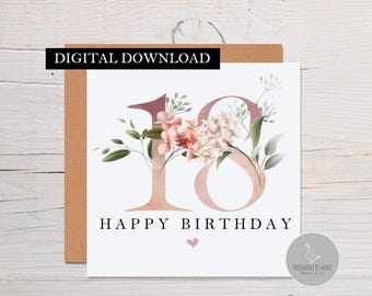 18th birthday card, Eighteenth birthday card, floral birthday card, 18th birthday niece, card for daughter, best friend card, floral card