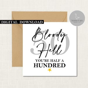 50th birthday card, Fiftieth birthday card, milestone birthday card, 50th birthday gift, gift for men, half a hundred, funny birthday card