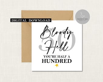 50th birthday card, Fiftieth birthday card, milestone birthday card, 50th birthday gift, gift for men, half a hundred, funny birthday card