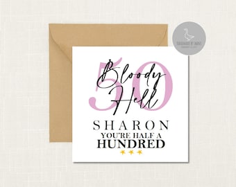 50th birthday card,  Fiftieth birthday card, milestone birthday card, 50th birthday gift, gift for men, half a hundred, rude birthday card