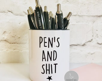 SECONDS Funny pencil pot, rude pencil pot, desk tidy, pen pot, pen storage, ceramic desk tidy, funny desk tidy, Pens and shit