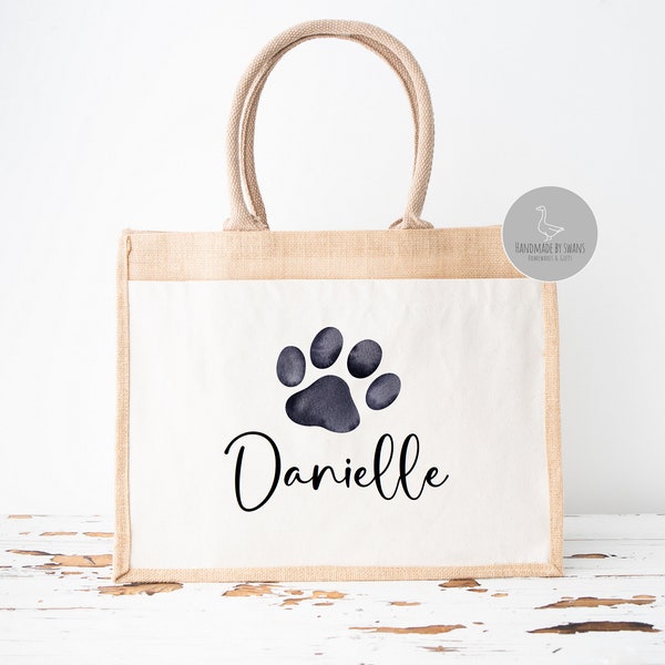 Personalised dog shopping bag, personalised canvas bag, gift for dog mum, dog mum shopping bag, dog lover gift, paw print tote bag, jute bag