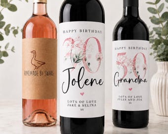 Personalised happy birthday wine label, birthday wine label, milestone birthday wine label, special birthday, wine bottle label, 50th gift