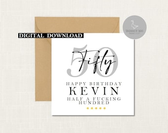 Personalised 50th birthday card,  Fiftieth birthday card, milestone birthday card, 50th birthday gift, half a hundred, rude birthday card