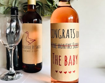 Nine months sober wine label, Funny new baby gift, gift for new parents, gift for new mum, new baby wine label, New baby gift for parents