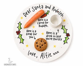 Santa Plate, Personalised Santa plate and mug set, Plate and mug set, Christmas plate, Cookies for santa, Santa treat plate, rudolph plate