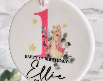 Personalised First birthday gift, Baby girl first birthday, 1st birthday keepsake, First birthday Peter rabbit, Peter rabbit keepsake,
