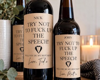 Will you be my Best man, Usher, Groomsman personalised beer bottle label, best man beer bottle label, usher wine bottle gift, Wedding wine
