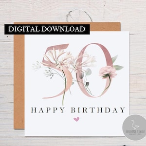 50. Geburtstagskarte, 50. Geburtstagskarte, Blumen Geburtstagskarte, 50. Geburtstag Mama, Karte für Tochter, beste Freundin Karte, Blumenkarte