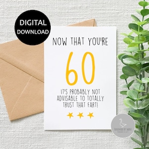 Carte drôle de 60e anniversaire, soixantième anniversaire, carte drôle, carte d’anniversaire drôle pour elle, pour lui, soixante ans, âge spécial, anniversaire drôle de papa
