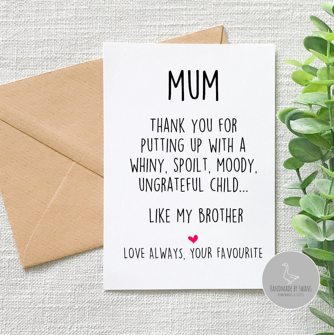 Funny Birthday Card for Mum, Funny Card for Mum on Mother's Day, Spoilt ...