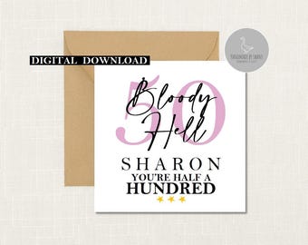 Personalised 50th birthday card, Fiftieth birthday card, milestone birthday card, 50th birthday gift, half a hundred, funny birthday card