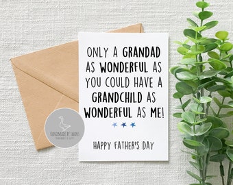Fathers day card for grandad, wonderful grandad, from grandchild, card for grandpa, cute card, father's day card for grandad