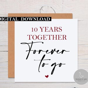 Wedding anniversary card for husband, 10 Year anniversary card for wife, tin anniversary gift for him, tenth anniversary card, husband card
