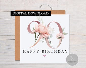 90th birthday card, ninetieth birthday card, floral birthday card, 90th birthday mum, card for grandma, best friend card, floral card