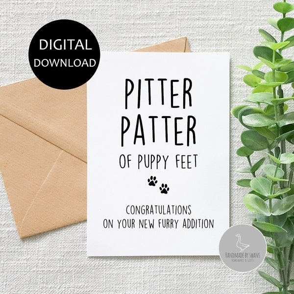 New puppy card, new fur baby card, adopted dog card, rescue dog card, card for dog mum, new dog dad card, pitter patter doggy feet, new dog