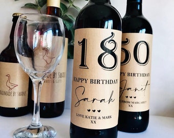 Etiqueta de vino de feliz cumpleaños personalizada, etiqueta de vino de cumpleaños, etiqueta de hito, cumpleaños especial, etiqueta de botella de vino, 18, 21, 30, 40, 50