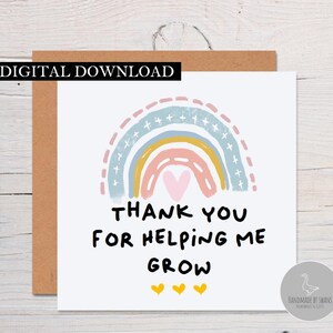 Thank you for helping me grow, Thank you Card for Teacher,  Nursery Teacher card, playschool card, childminder card, nursery key worker