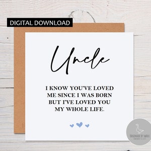 Tarjeta de cumpleaños para tío, tarjeta del día del tío padre, Tarjeta para hermano, Te he amado toda mi vida, tarjeta de descarga instantánea, archivo PDF,