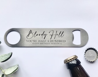50th birthday gift, metal bottle opener, milestone gift, funny 50th birthday, 50th birthday gift, gift for men, half a hundred, beer lover
