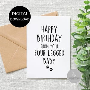 Cartão de aniversário do cachorro, cartão de bebê de quatro patas, cartão de pai de cachorro do cachorro, cartão de aniversário de mãe de cachorro, cartão de aniversário para download instantâneo. mãe de cachorro