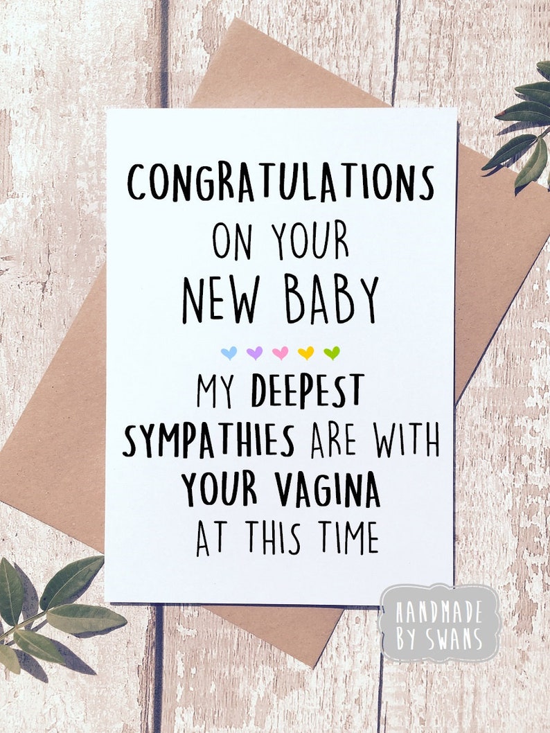 Funny new baby card, card for her, congratulations, new baby card, funny greeting card, new mum card, sympathy for your vagina image 1