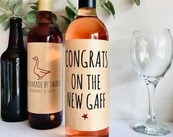 New home wine label, Housewarming gift,Gift for first home, funny new gaff wine label, wine bottle label, housewarming gift,  mortgage