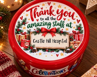 Staff Christmas Thank You Gift, Personalised Christmas Chocolate Tub Label, Sweet Tub Label, NHS Staff Gift, Nursery Team Gift