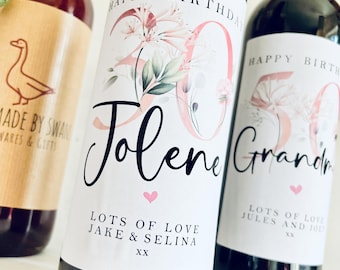 Personalised happy birthday wine label, birthday wine label, milestone birthday wine label, special birthday, wine bottle label, 50th gift