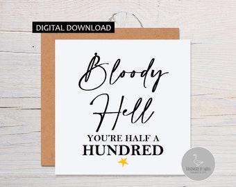 50th birthday card, Fiftieth birthday card, milestone birthday card, 50th birthday gift, gift for men, half a hundred, funny birthday card
